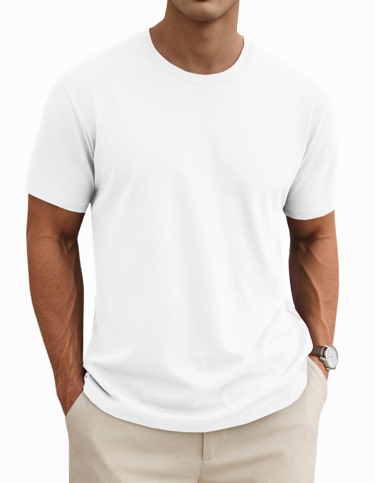 Men's Cotton T Shirt Short Sleeve Breathable Basic Casual Tops