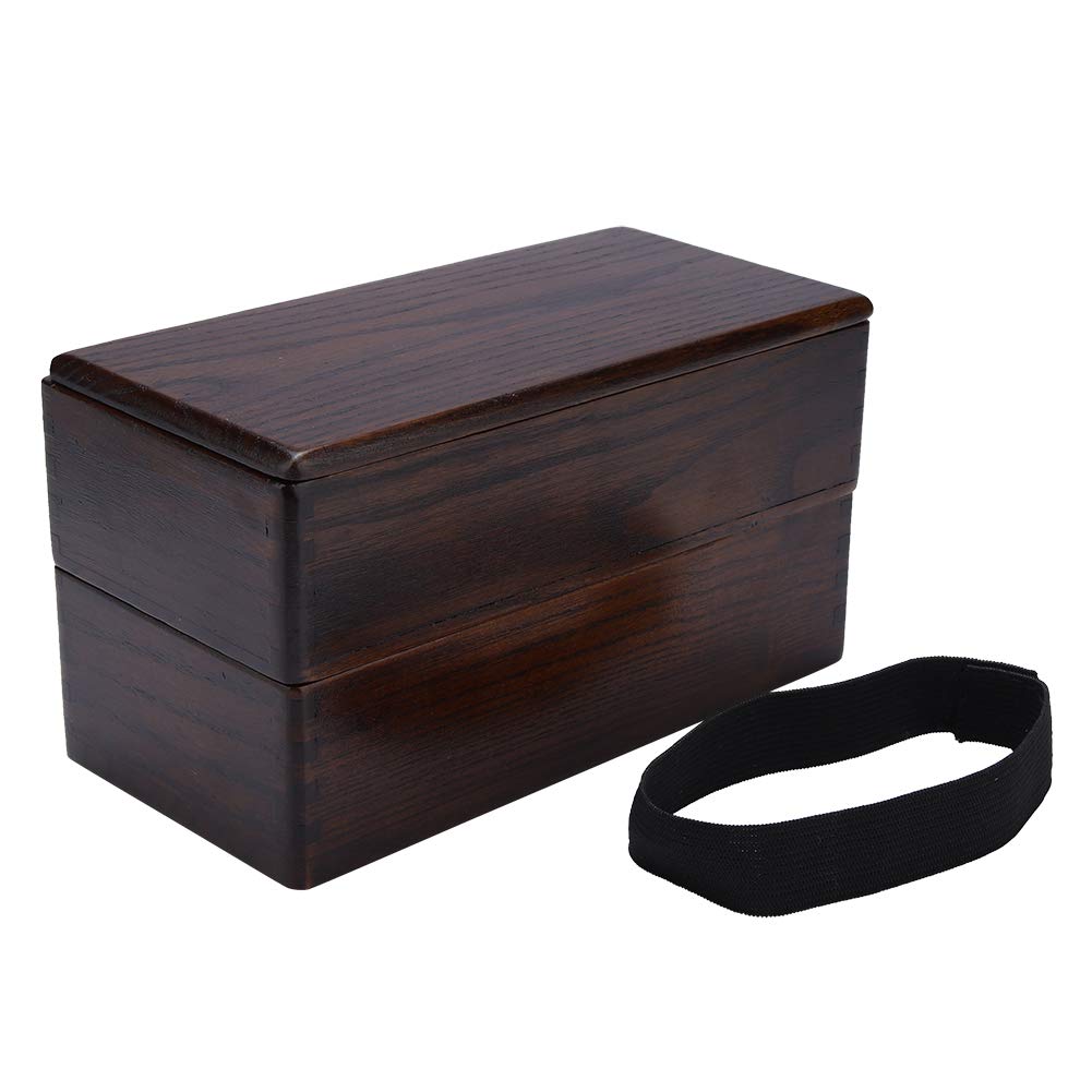 Boîte à Lunch en Bois Naturel Récipient de Nourriture rectangulaire à Double Couche pour Pique-Nique Sushi Bento