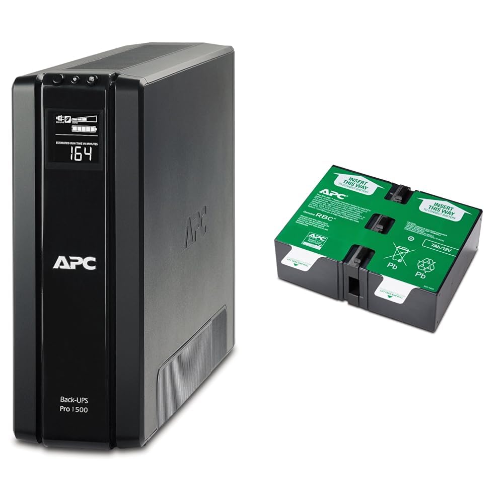 APC Back UPS PRO USV 1500VA Leistung - BR1500G-GR - inkl. 150.000 Euro Geräteschutzversicherung & APCRBC123 - Ersatzbatterie für Unterbrechungsfreie Notstromversorgung (USV) von APC