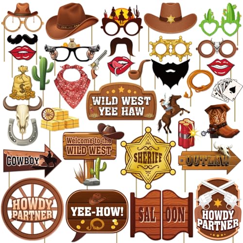36Pcs Country Party Decorations Photo Booth Props, Western Photo Booth