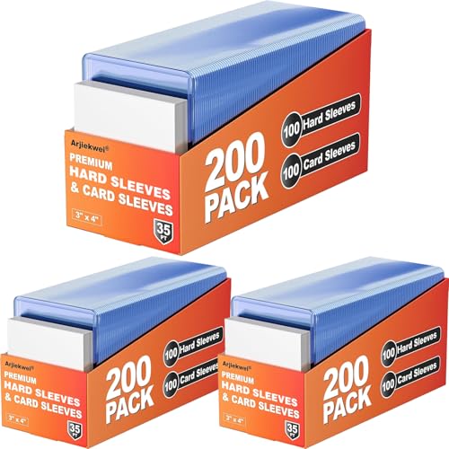 Image of 600 Pack Card Sleeves Hard Plastic, Arjiekwei 3 inchX 4 inch Baseball Cards Protectors Plastic, Premium Card Holder for Trading Sports Baseball Football Game Cards (300 Hard + 300 Soft)