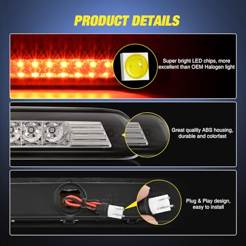 Image of Nilight Third Brake Light Tail High Mount 3rd Stop Lights Smoked Lens Compatible with Toyota 4Runner 2003 2004 2005 2006 2007 2008 2009 Non-Spoiler Version Van SUV Rear Center Cab Lamp