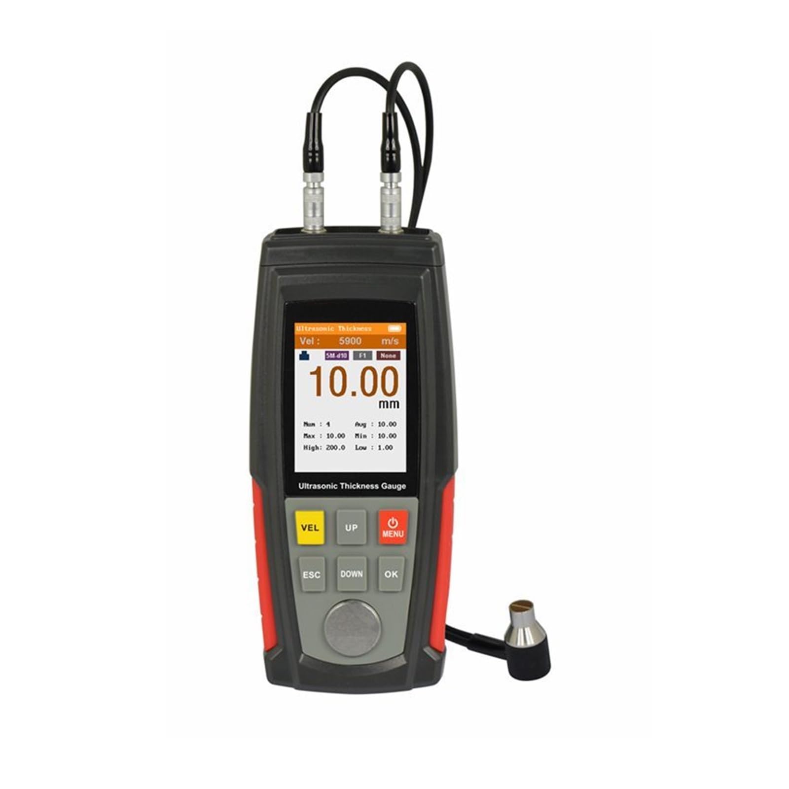 Grubościomierz, Przenośny ultradźwiękowy miernik grubości 1,00~225,0 mm Cyfrowy test grubości blachy z tworzywa sztucznego Kolorowy wyświetlacz LCD, Miernik głębokości farby