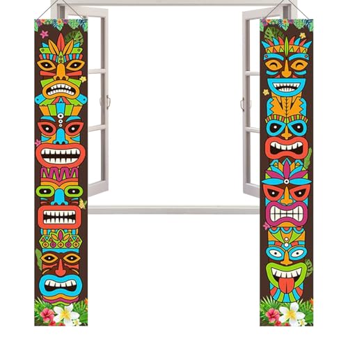 Fesast Supplies - Decoraciones de impresión digital para fiestas hawaianas | Tiki Totem Cartel no es fácil caer | Decoraciones tiki para el aire libre, fiestas en la playa y artil