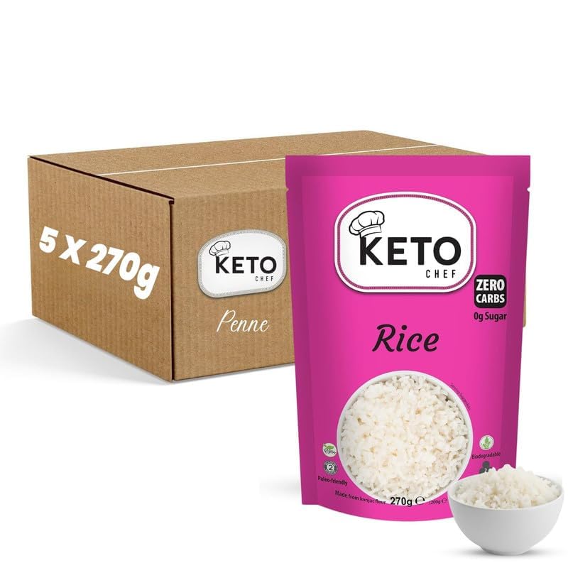 Keto Chef Shirataki Paleo Slim Rice 270g (Pack of 5) Odour Free Low Calorie & Fat Free High Fibre Keto Friendly Vegan & Gluten Free Low Carb Konjac Rice | Ready to Eat Instant Food