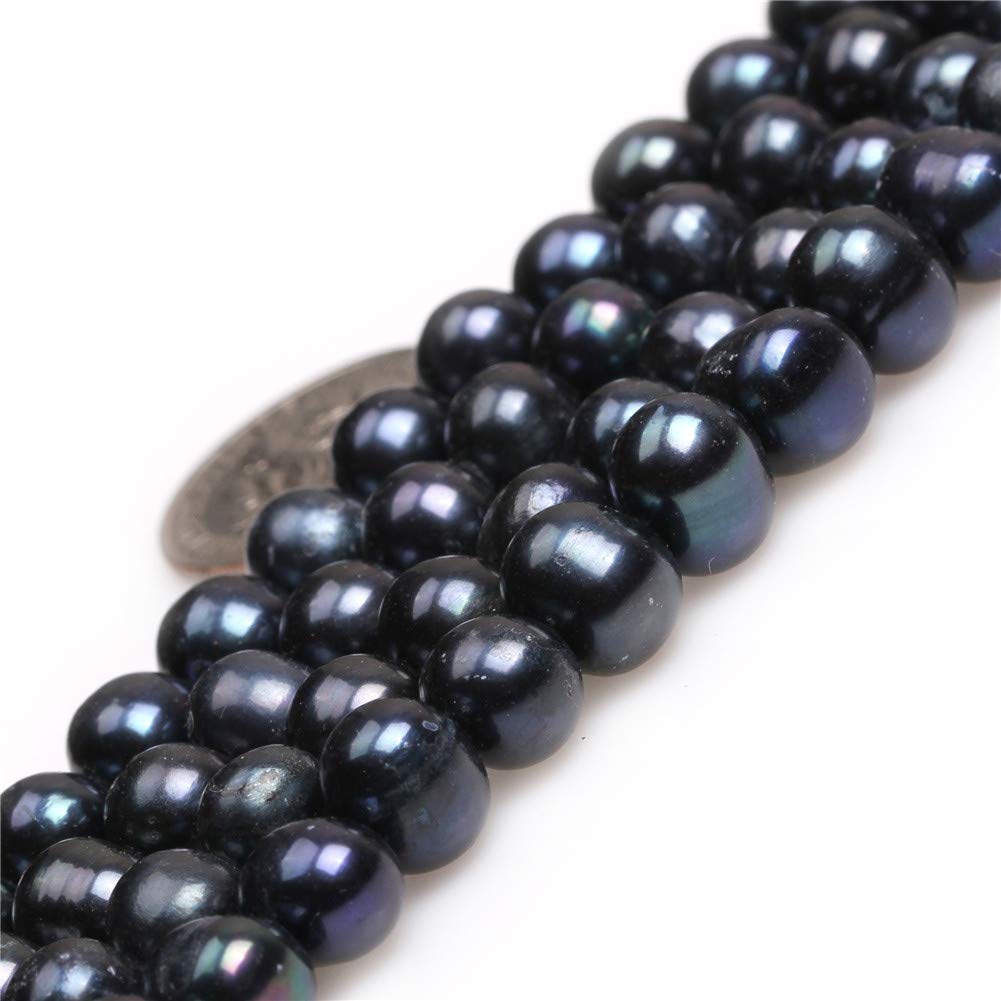 7-8mm Black Blue Freshwater Cultured Pearl Beads for Jewelry Making Gemstone Semi Precious 15" Dyed Color JOE FOREMAN