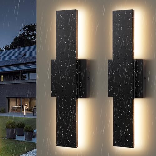 SERBASIC Modern Black Outdoor Wall Lights Mains Powered IP65 Waterproof,3000K Warm White Outside Up Down Lights,LED Porch Front Door Light for House,Garage,Patio,40cm,2Pack