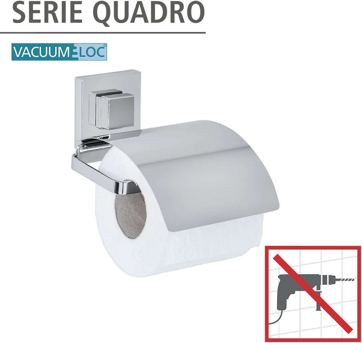 Wenko Quadro Toilet Paper Holder with Cover/Vacuum-Loc, Silver