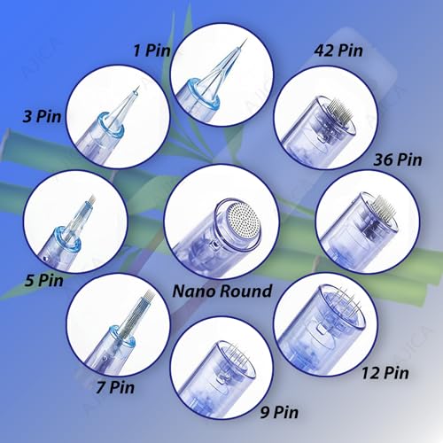 Image of Derma Pen Needles Cartridge 12 Pin | 36 Pin | Nano Needle Cartridge Tip For A1 & A6 Derma Pen Electric Auto Micro Stamp Derma Anti-Aging Pack of 3 (Blue, A6 Round)