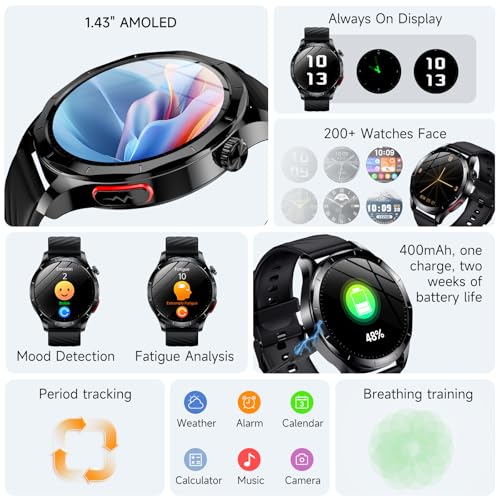 2026 New Smart Watch for Men with Blood Pressure & ECG, 1.43"AMOLED Fitness Tracker with Bluetooth Calls/SOS Help, 24/7 Heart Rate/SpO2/Sleep Monitor, 120 Sports Modes, IP68 Waterproof for Android iOS - Image 7
