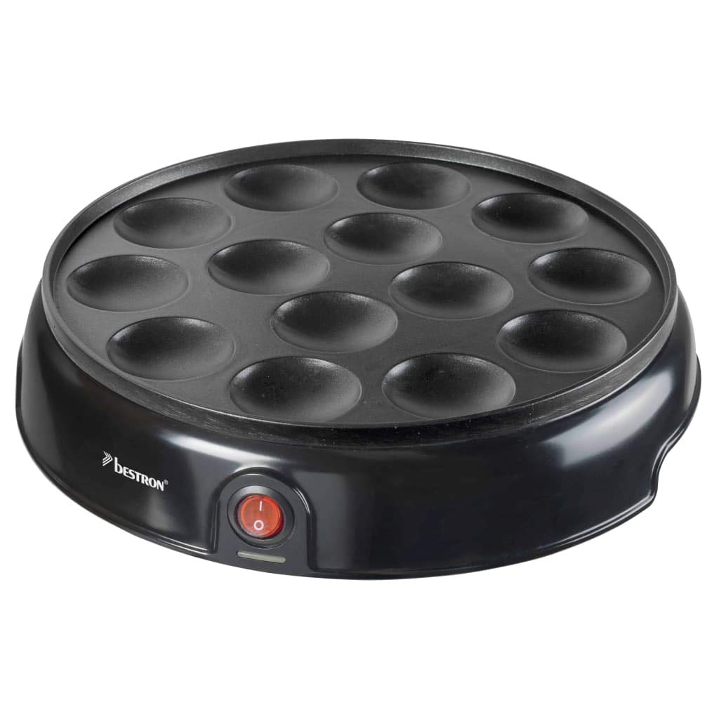 Bestron Poffertjes Maker im Retro Design, Mini Pfannkuchen Automat, mit Antihaftbeschichtung, Sweet Dreams, 800 W, Schwarz