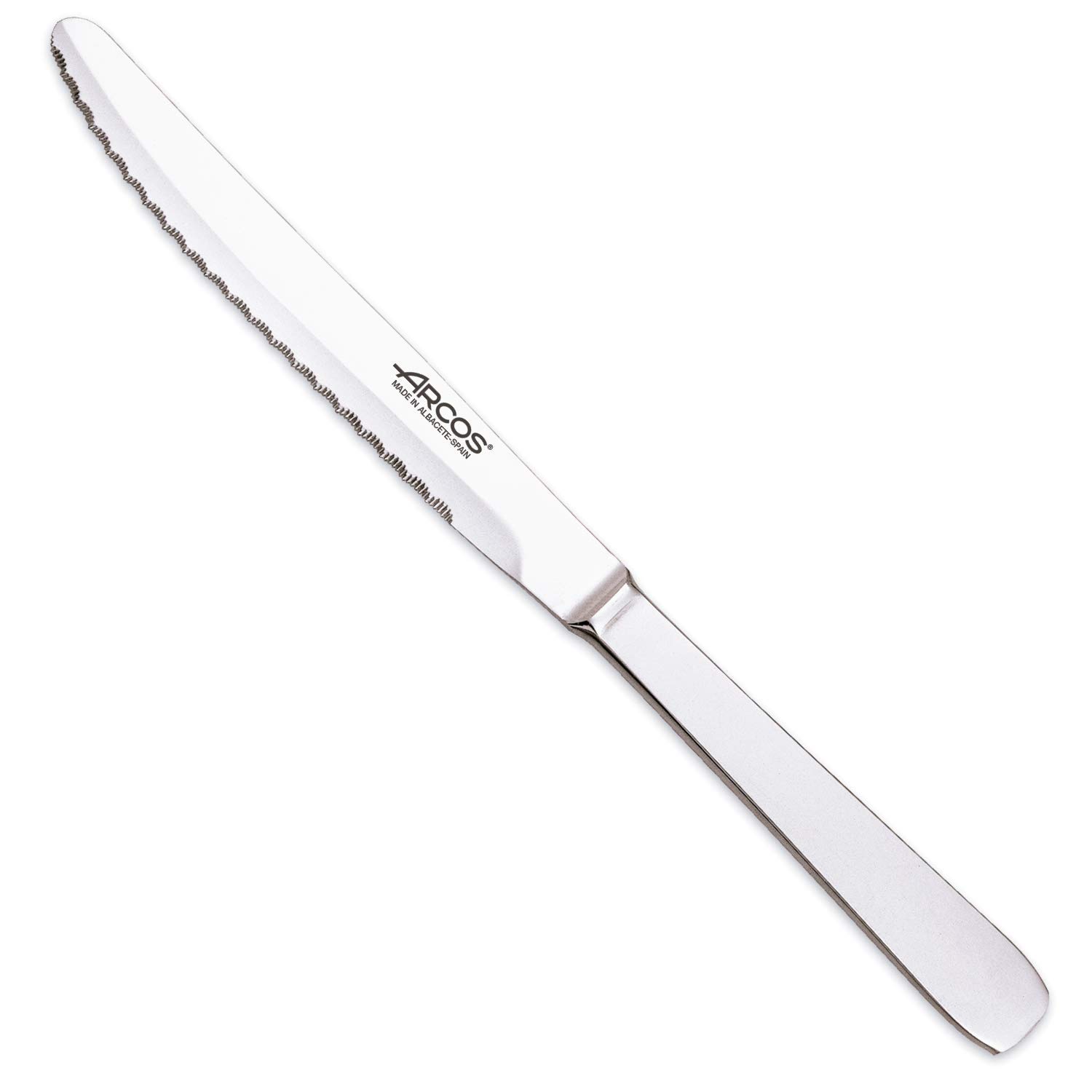 Arcos Serie Cuchillos de Mesa Caja 12 uds Cuchillo Mesa, Hoja Serrada de Acero Inoxidable de 125 mm, Cuchillo Monoblock Acero Inoxidable Color plata (12 UDS)