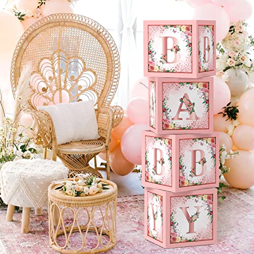 Floral Baby Shower Box Birthday Party Decoration Pink Balloon Blocks First Birthday Centerpiece Decor for Girls Rose Gold Gender Reveal Party Supplies… by WHYMEO - Used condition - Image 6
