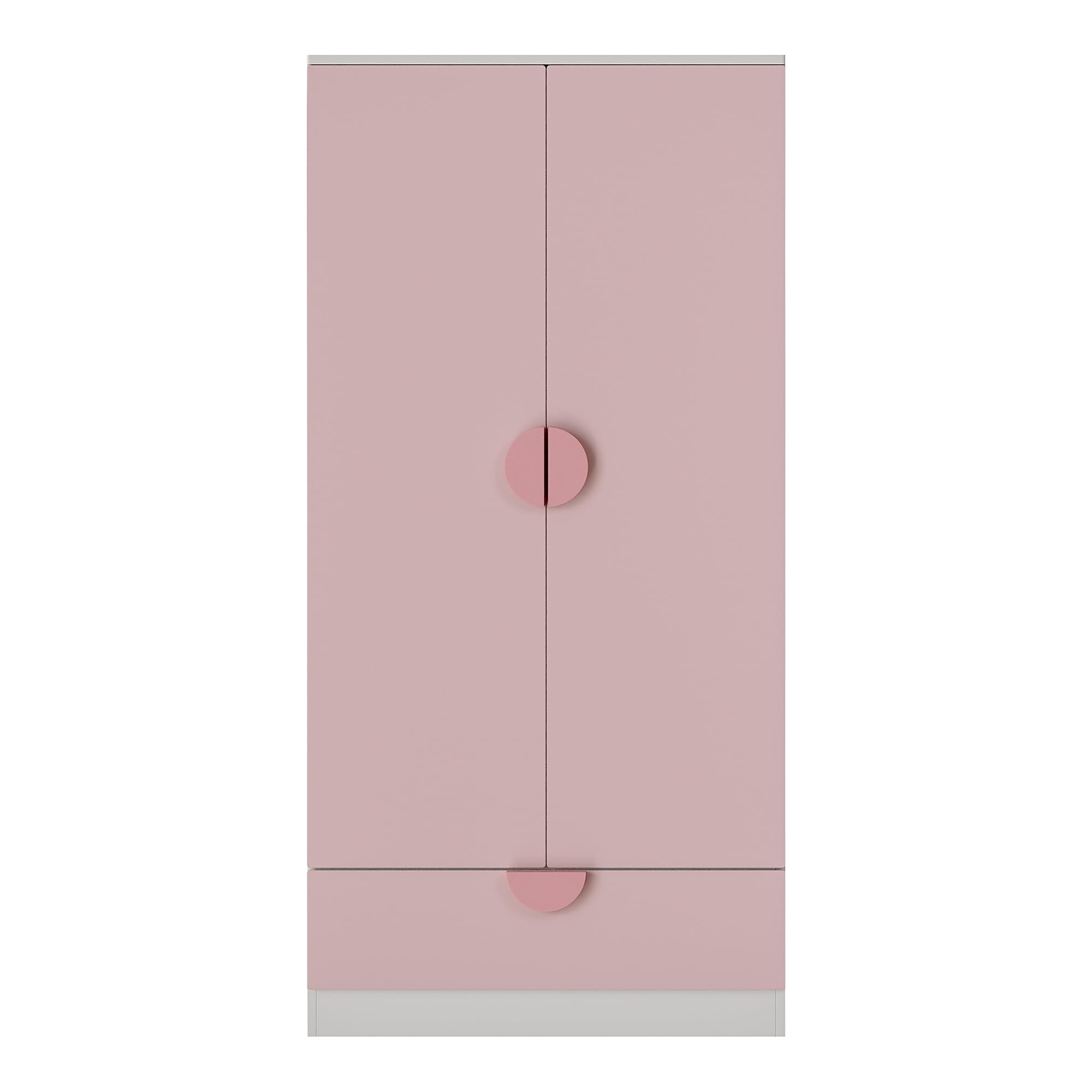 Armario Ropero Infantil Sandnes 2 Puertas con Cajón y Barra 123x60x40 cm Blanco/Rosa