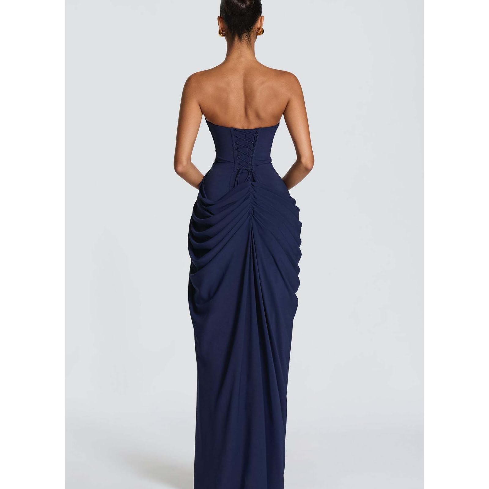 Vestido para mujer, diseño fruncido, tela de poliéster suave, sin tirantes, vestido de dama de honor, elegante vestido formal de invitada de boda