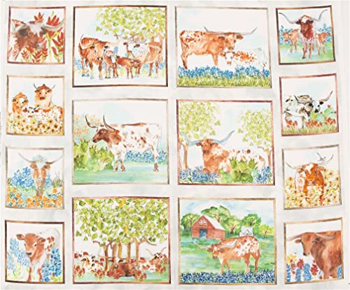 Tela de EE. UU. 100% algodón panel con reses de cuernos largos vaca ternero cactus y flores de Quilting Treasures Cover