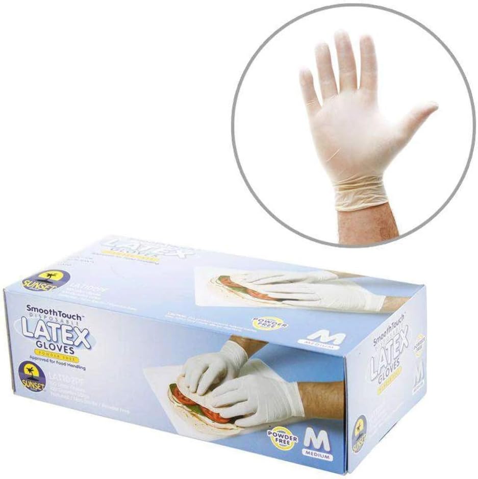 200 Medium Size Disposable Latex Gloves, Powder Free, Smooth Touch, Food Service Grade, Non-Sterile [2x100 Pack]