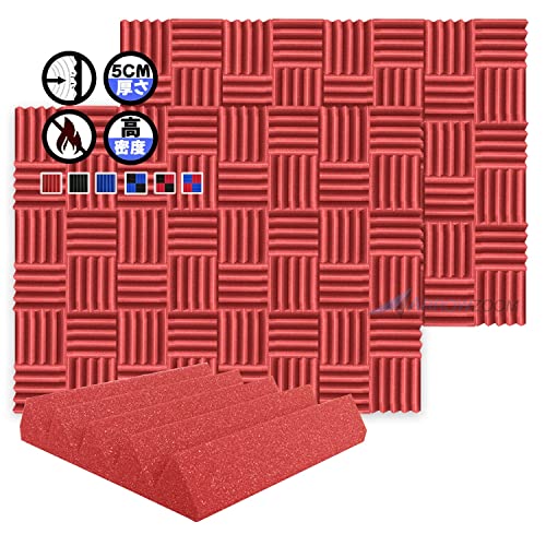 Arrowzoom スーパーダッシュ 新しい96 ピース 防音 遮音 密度26㎏/m3 作品 吸音材 楽器 緩衝材 防音材 音響泡断熱治療 消音 超強力 騒音 スタジオ 吸音材質 室内装飾 防音対策 250x250x50 mm 縮状態出荷 スタジオレコーディング wedge タイルパネルウェッジサ SD1134 赤