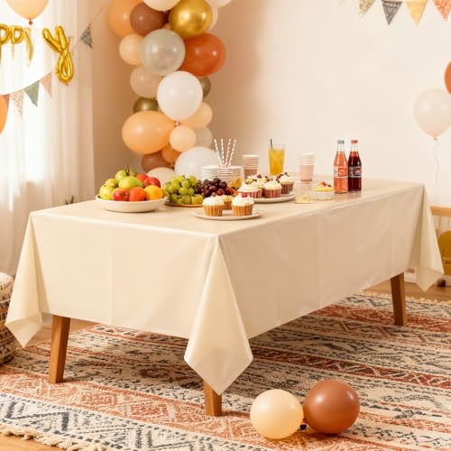 Image of CIEOVO 15 Pcs Boho Tablecloths, Gradient Brown Neutral Disposable Plastic Table Cover Waterproof Table Cloth for Birthday Bridal Baby Shower Wedding Party Tables Decoration Supplies