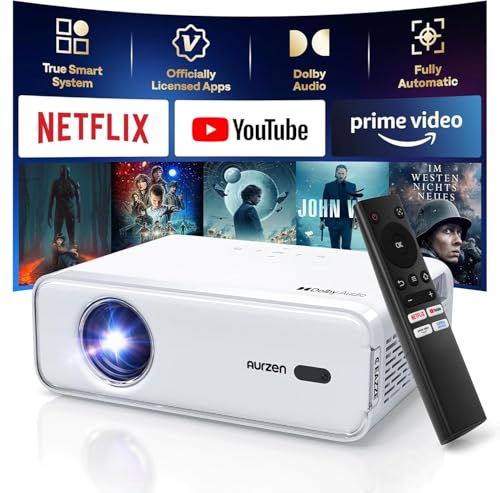 AURZEN Eazze Videoprojecteur 4K Supportée Officielle-NetfIix, DoIby, Auto Focus/Keystone, HDR10,...