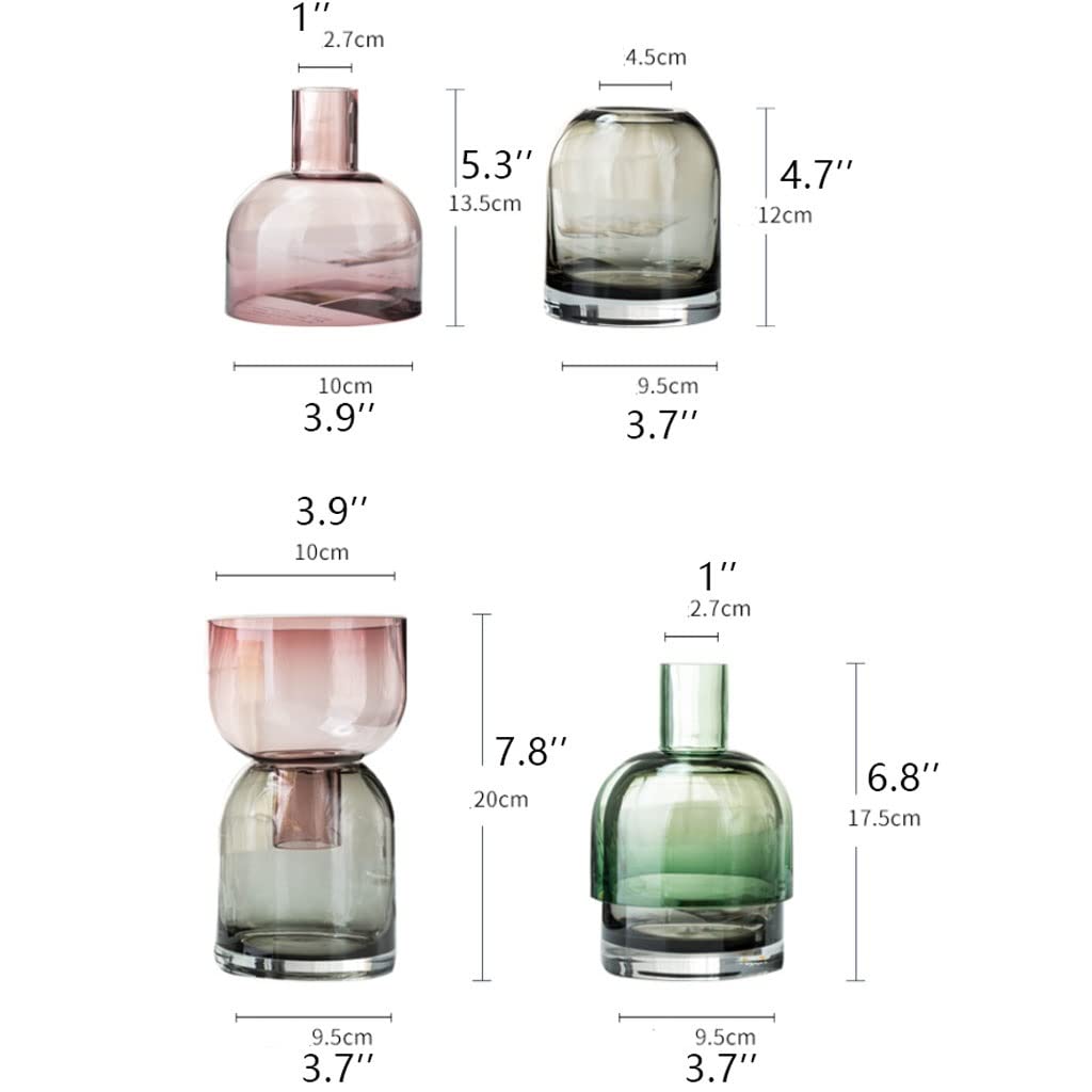 Jarron Florero Jarrón de Vidrio de Doble Transparente Luz nórdica Luz de Lujo Geometría Jarrones Hogar Sala de Estar Decoración Terrario Arte Decoración Jarrones Decorativos(Rot,9.5 * 20cm)