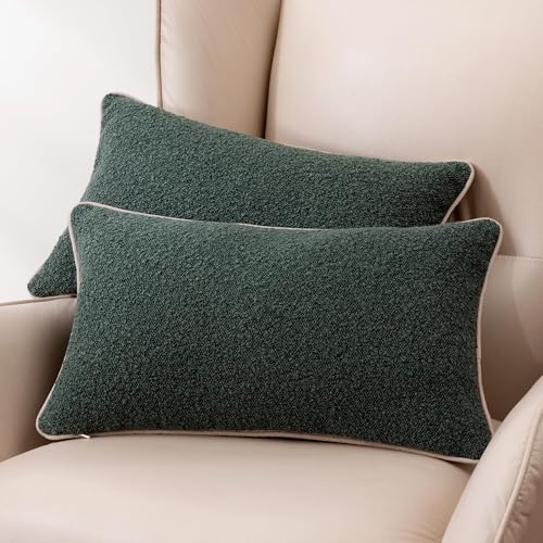 Image of Amazon Basics Boucle Lumbar Throw Pillow Covers for Couch, Living Room, Home Decor with Hidden Zipper, Green, 12x20in, Pack of 2