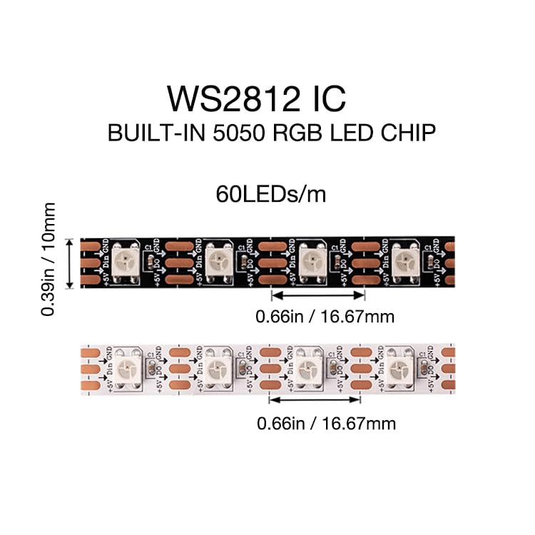 Image of WS2812b 300Pixels 5M Individually Addressable LED Pixel Strip Programmable Full Dream Color SMD 5050 RGB Strip Rope Light DC 5V Waterproof (White PCB 16.4FT 60Pixels /m IP65)