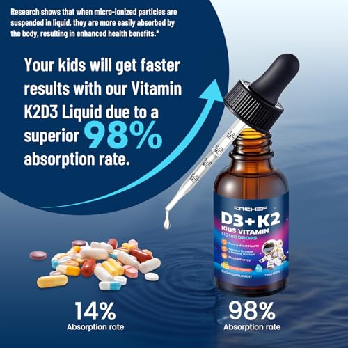 Image of 2PCS Vitamin D3 K2 Drops for Kids - Liquid Supplement with Magnesium for Calcium Absorption, Joint Health, Teeth & Heart - Non-GMO, Vegan, Orange, 4 Fl Oz - Kids Ages 4+