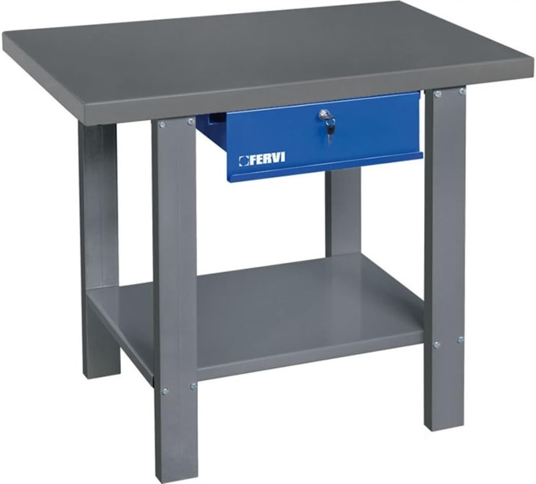 BANCO DA LAVORO IN KIT DI MONTAGGIO CON PIANO IN LAMIERA E CASSETTO CON CHIAVE FERVI B015/10