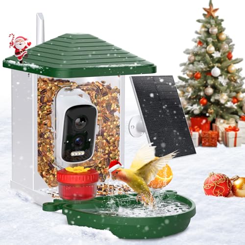 TKENPRO Smart Bird Feeder with Camera 5MP Live Video - 10,000+ Birds Species AI Identification, Solar Powered Bird House, 2-in-1 Bird Bath & Perch, Instant Arrival Alerts, Ideal Gift for BirdLovers