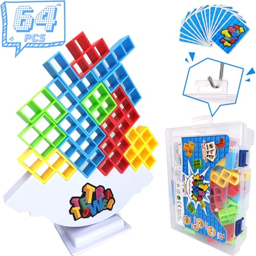 Ography 64 PCS Tetra Tower Stacking Game, Balance Building Blocks Board Game for All Ages 2 Players+, Fun Party Game for Family Game Night, Stack Game for Kids, Teens, Adults