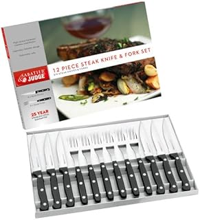 Judge Sabatier IV42 Set of 6 Steak Knives and 6 Forks, High Grade Stainless Steel, Dishwasher Safe - 25 Year Guarantee