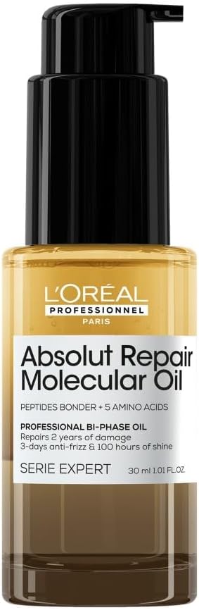 L Or al Professionnel, Absolut Repair Molecular Bi-phase Hair Oil, 2x Benefit Shine & Molecular Bond Repair, for damaged hair, hair treatment