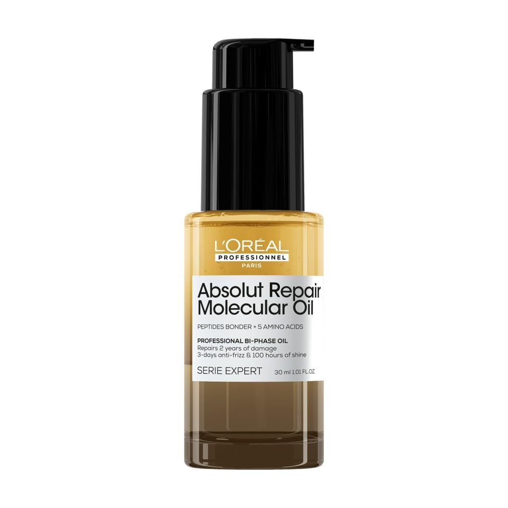L'Oréal Professionnel Absolut Repair Molecular Bi-Phase Oil for Damaged Hair 30ml, High Shine & Molecular Repair