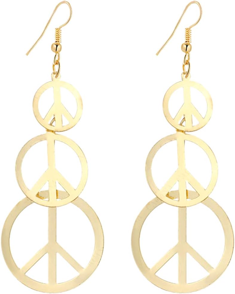 IDB Delicate Filigree Dangle Long Anti war/Peace Sign Hook Earrings - Available in Silver and Gold Tones