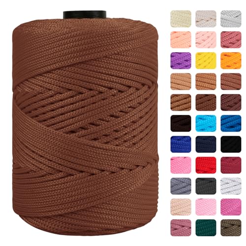 CAMAL Polypropylene Cord 3mm 185 Yards Colorful Polyester Yarn Handmade Knitting Thread Macrame Cord 3mm for Crochet Bags, DIY Crafts, Plant Hangers, Making Macrame Project(Dark Brown)