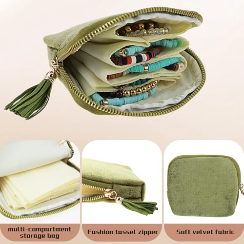 Foaryoer New Mini Travel Jewelry Bag - Portable Small Travel Jewelry Pouch for Bracelets,Ring,Mini Portable Jewelry Case for Travel Storage and Daily Storage(Green) by Foaryoer - Used condition - Image 2