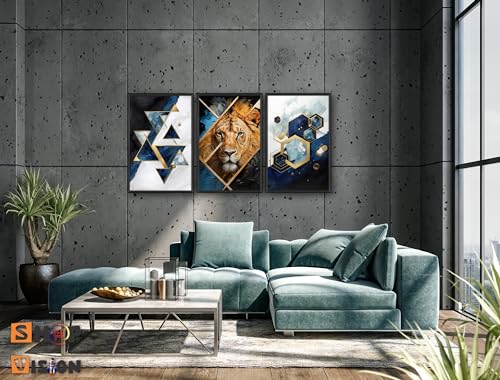 Quadro Decorativo Leão Grande Geométrico Luxo Sala Quarto Casal