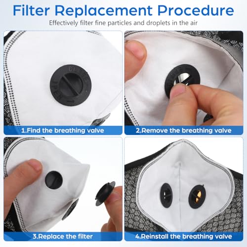 BESPORTBLE Staubmaske Sport Maske Fahrradmaske Mit Filter Für Outdoor Aktivitäten Verstellbarer Nasenclip Doppeltes Luftventil Atmungsaktiv Ergonomisches Design Für Radfahren Wandern Laufen Schwarz