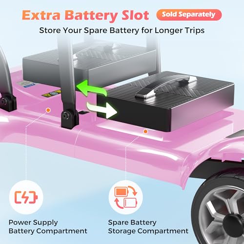 Image of Lightweight Mobility Scooter for Adults & Seniors - Cruise & Airport Approved, 43lb Foldable Portable Motorized Scooters with Removable Lithium Battery for 12.4 Miles Travel, 300lb Capacity, Pink