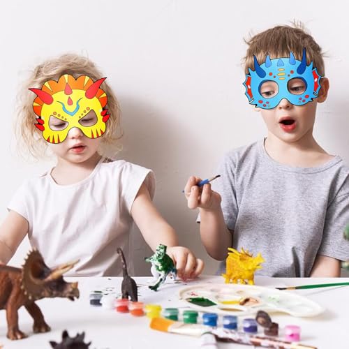 Hifot DIY Tiermasken für Kinder Dinosaurier Maske Blanko Bemalen Kinder Masken zum Bemalen Tiermasken zum Ausmalen für Kinderparty Spiele Bastelset Kindergeburtstag Basteln (12 Stücke)