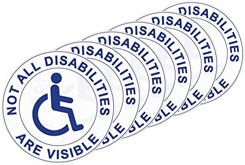 Wisdompro 6 Pcs Not All Disabilities Are VISIBLE Car Round Sticker, Disabled Window Sign, Blue Badge Vinyl Car Sticker 115 x 115mm - Blue on Clear