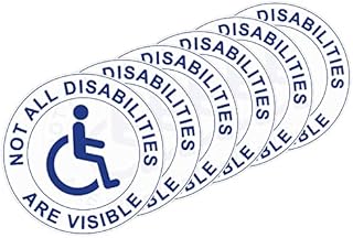 Wisdompro 6 Pcs Not All Disabilities Are VISIBLE Car Round Sticker, Disabled Window Sign, Blue Badge Vinyl Car Sticker 115 x 115mm - Blue on Clear