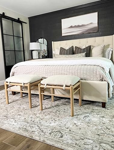 Image of Hauteloom Claridge Living Room, Bedroom Area Rug - Medallion Floral Border Distressed Faded - Traditional Oriental Transitional Oushak Turkish - Gray, Taupe, Beige, Cream, Brown - 6'7 inch x 9'6 inch