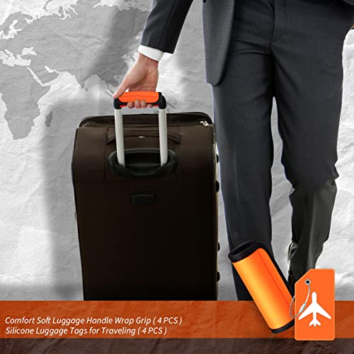 8 Pcs Luggage Handle Wrap For Suitcase And Silicone Luggage Tags Neon Suitcases Luggage Identifier Quickly Spot Luggage Suitcase Bags Airport Travel Accessories For Luggage Suitcase, Orange Color #TOP7