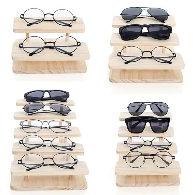 Soporte para Gafas de Sol Opciones de 2-5 Capas Gafas de Sol de Madera Soporte ensamblable de Alto Nivel Expositor de Gafas Soporte de joyería Expositor de Gafas Exclusivo Expositor de Venta(Medio)