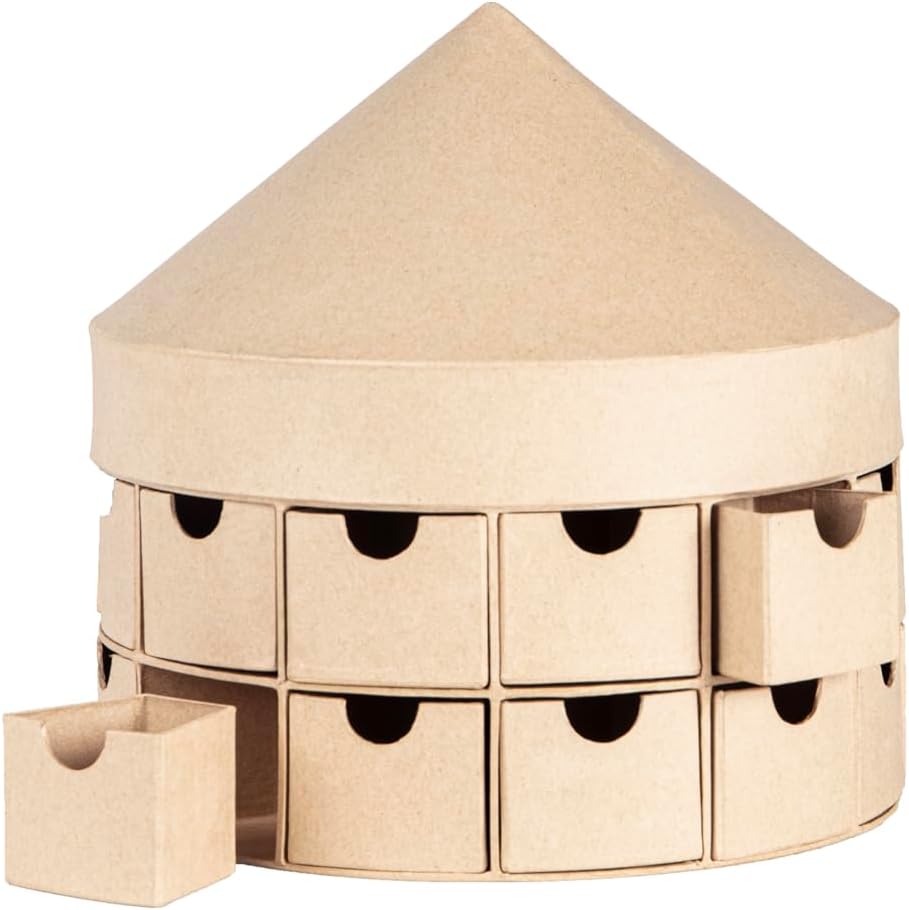 Décopatch HD088C - Un Support en Papier mâché brun 25x25x25 cm, Calendrier de l'avent Forme Carroussel