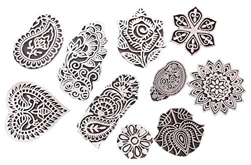 JGARTS Printing Stamps Mughal Design Wooden Blocks (Set of 10) Hand-Carved for Saree Border Making Pottery Crafts Textile Printing Handmade India
