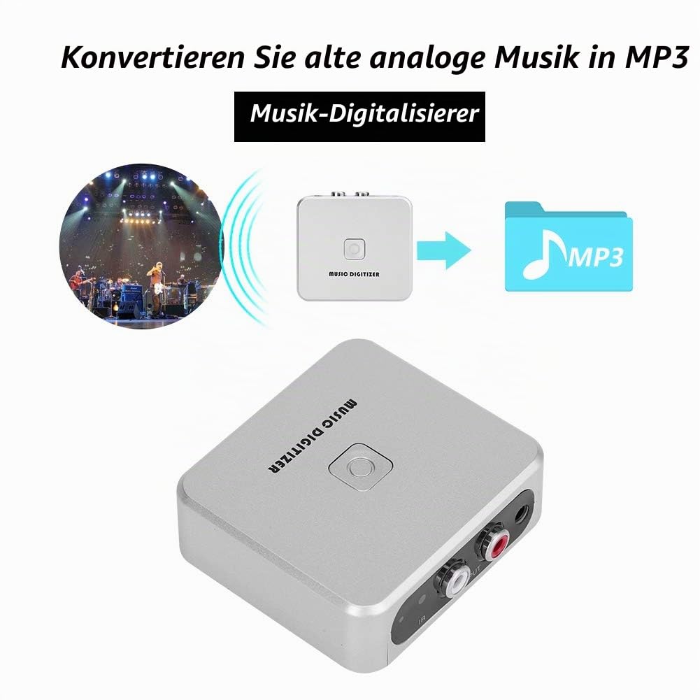 Mugast Musik-Digitalisierer, Mugasto9cbztx2gi, USB-Schnittstelle, Tischhalterung, analoger Audio-zu-MP3-Konverter mit 3,5-mm- und Cinch-Anschlüssen