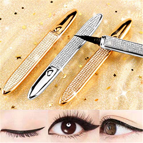 4pcs Self-Adhesive Magic Diamond Eyeliner Pen, Waterproofs Non-Magnetic No Glue Neededs Lashes. 24H Long Lasting Smudgeproof Liquid Eyeliner Black ?2 Golden+2 Silver?